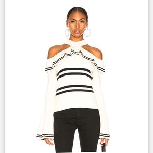 Shoulder cut out stripe knit sweater